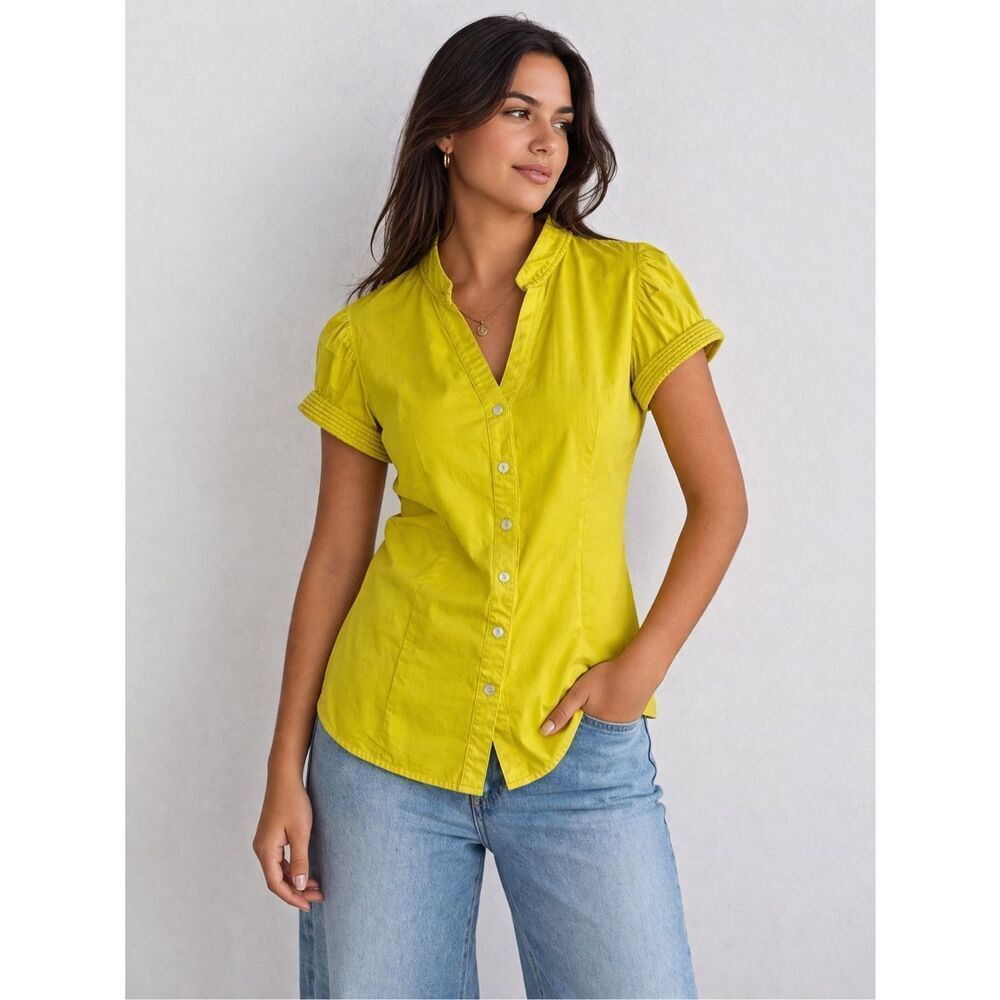 EXPRESS DESIGN STUDIO Yellow Blouse Button Front Stretch Cotton Blend Size S